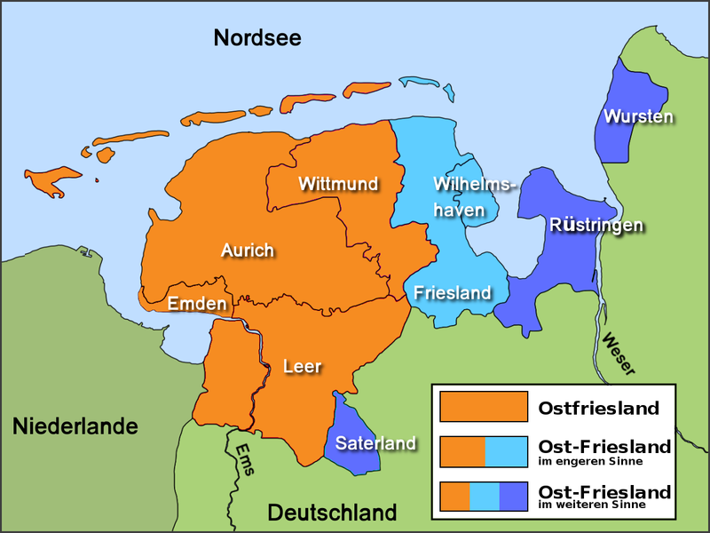 Karte Ostfriesland Friesland. Quelle: Bosse, Gabriel Karte zum Thema Ostfriesland Ost-Friesland.