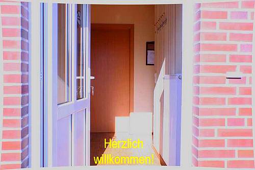 Treten Sie ein - Eingang zu den Zimmern der Ferienwohnung Koslitz An den Wieken.